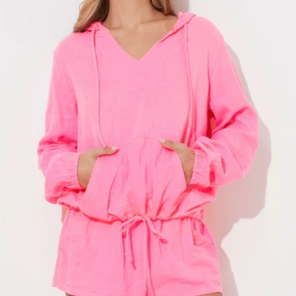Ocean Drive Pink  Gauze Hoodie - Picture 1 of 5